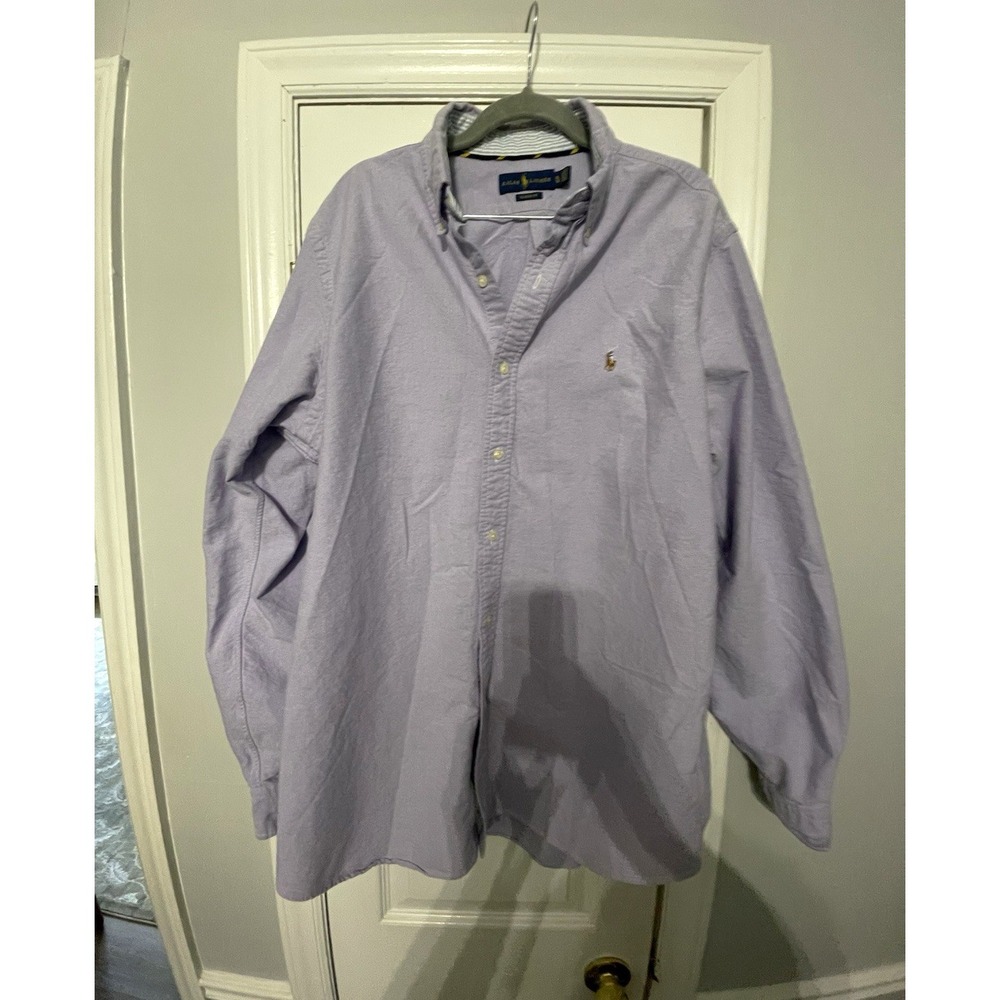 Ralph Lauren Classic Fit Purple Solid Button Down Shirt Mens XL Embroidered
